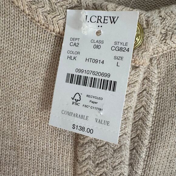 J.Crew Women's Lady Jacket Hthr Mushroom Cotton Cardigan Sweater Size L NWT - Picture 11 of 12